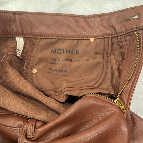 MOTHER The Mid Rise Dazzler Straight Leg Pants Friar Brown Faux Leather Size 29 - Picture 3 of 7